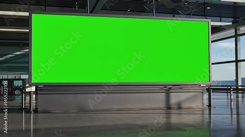 Large airport billboard with green screen.