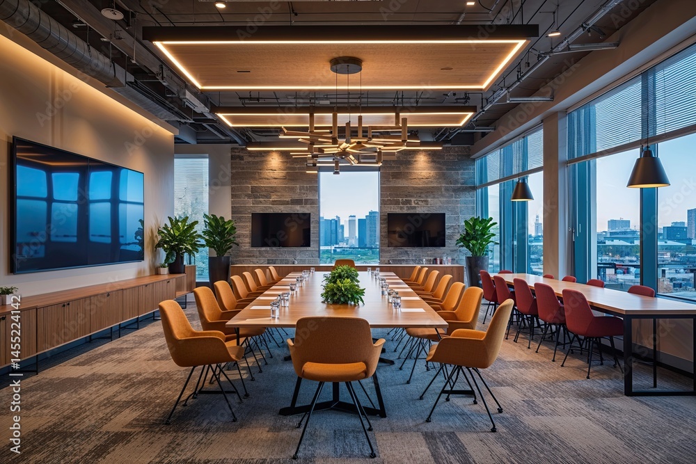 Fototapeta premium Versatile Meeting Space for Collaborative Resources and Engaging Work Environment