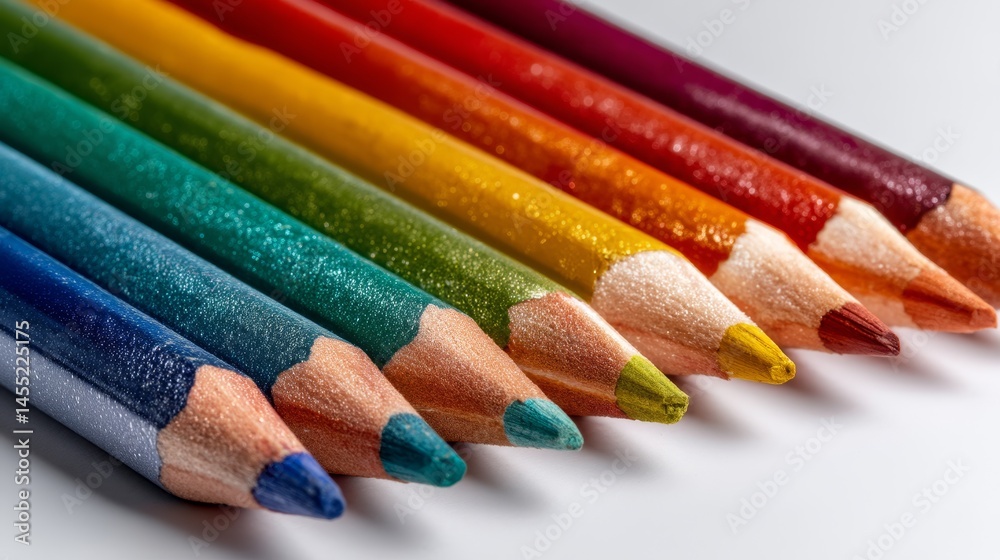 Naklejka premium Rainbow gradient of colorful pencils on white background