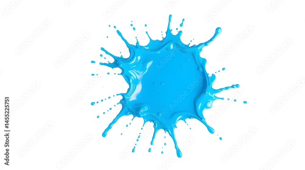 Fototapeta premium Vibrant blue paint splash isolated on white background. Dynamic, energetic, and colorful 3D render. Ideal for design projects.