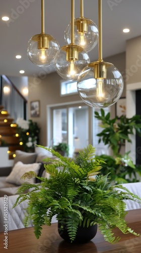 Modern interior with decorative plants and a stylish light fixture in a cozy house