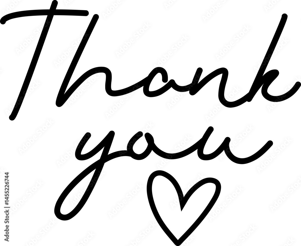 Thank you typography design on plain white transparent isolated background for card, shirt, hoodie, sweatshirt, apparel, tag, mug, icon, poster or badge
