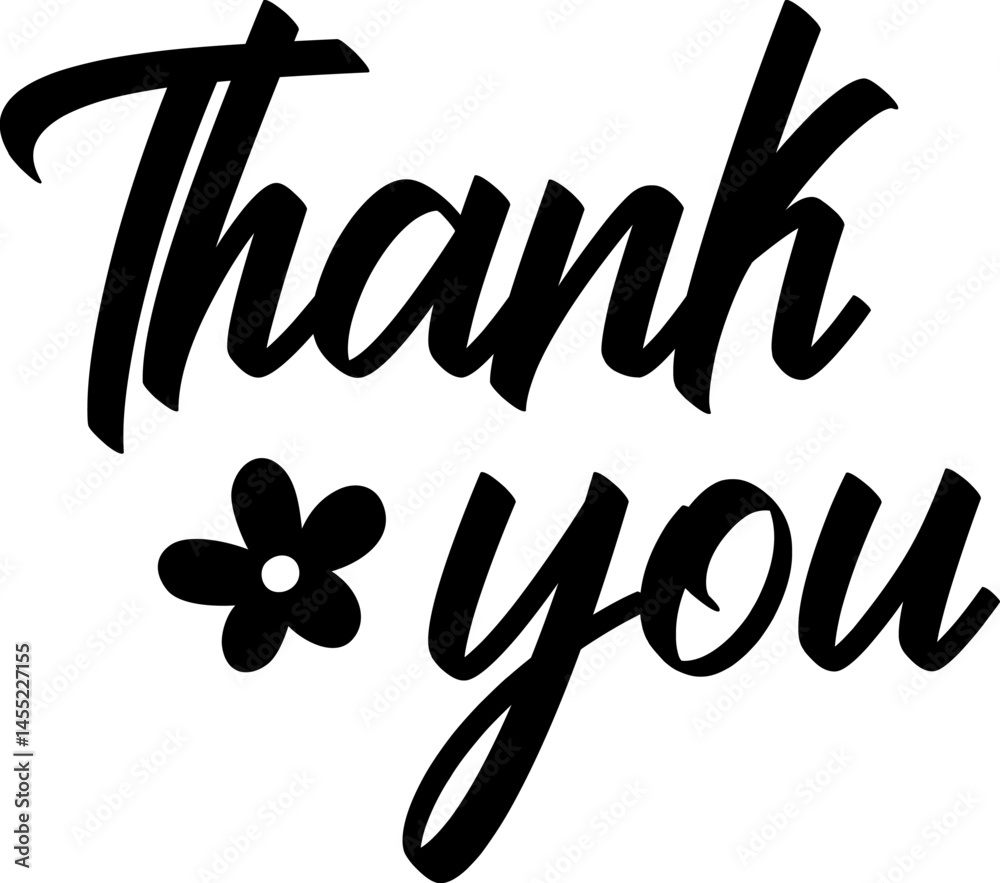 Fototapeta premium Thank you typography design on plain white transparent isolated background for card, shirt, hoodie, sweatshirt, apparel, tag, mug, icon, poster or badge