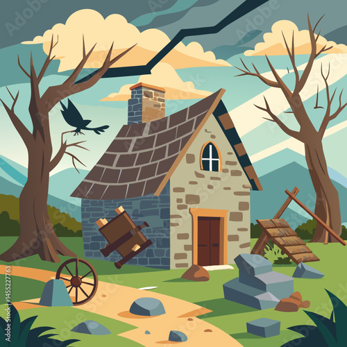 A cozy house nestled among tall trees in a serene forest setting.