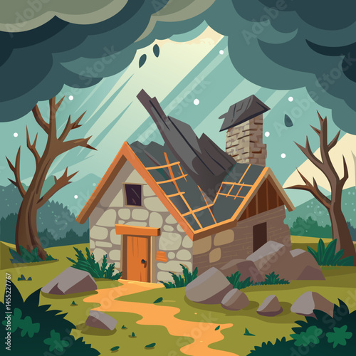 A cozy house nestled among tall trees in a serene forest setting.