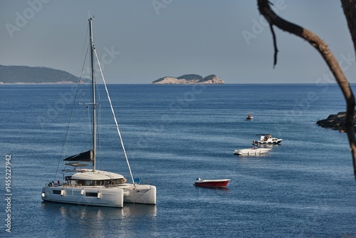 Obraz na płótnie Vacation sail boat in a sea bay in Croatia w salonie