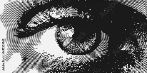 Vector human eye illustration made by halftone patter.