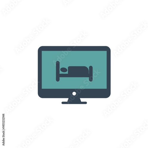 Minimalist Computer Screen with Bedroom Scene. Represents Do Not Disturb at Night Mode, Digital Well-being. Useful for Tech, Mental Health, Productivity, App design visuals