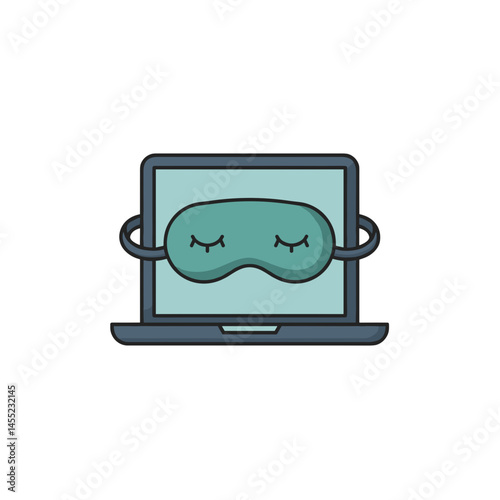 Minimalist Graphic: Laptop with Sleep Mask. Concept of Disconnecting from Work, Digital Detox, Wellness. Suitable for Tech, Productivity, Mental Health, Work-Life Balance visuals
