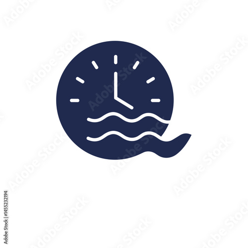 Clock and Waves Icon. Vector illustration, isolated on transparent background. Flexible Start Time, Flexible Work Schedule, Remote Work, Hybrid Work Concept, Business, Technology Assets