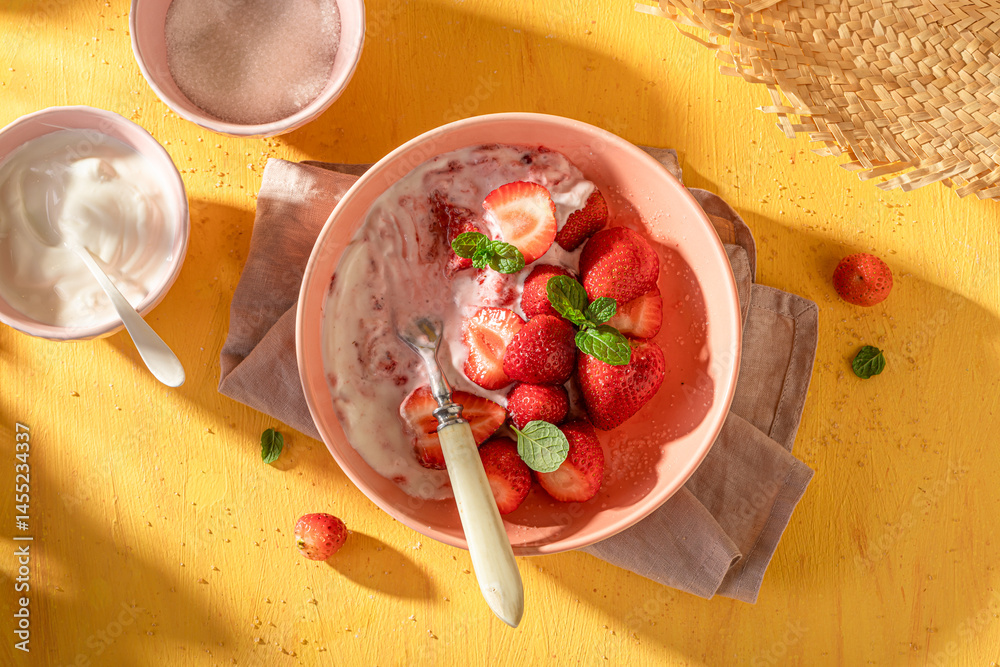 Creamy and delicious strawberries as a summer snack.