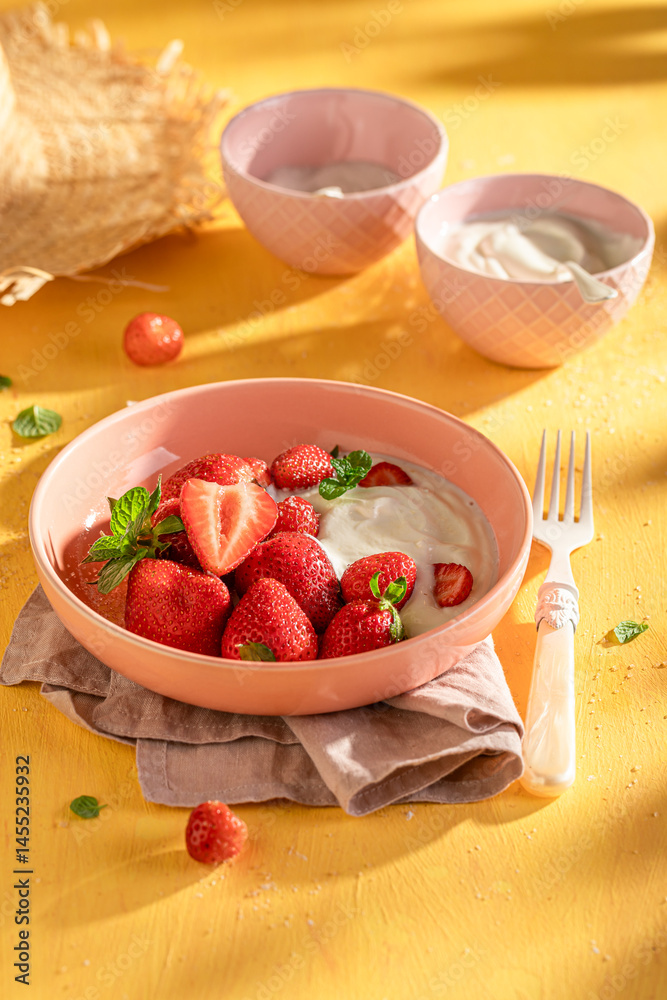 Fresh and sweet strawberries as summer fresh dessert.
