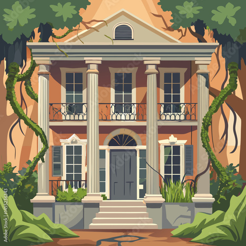 A cozy house nestled among tall trees in a serene forest setting, surrounded by greenery and natural beauty.