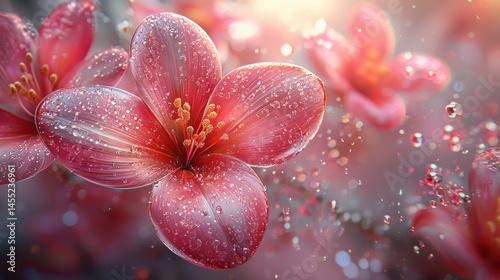 Ethereal 4K 3D floral design featu fluid petals in realistic detail, enhanced by a soft background glow, creating a dreamy and elegant composition.