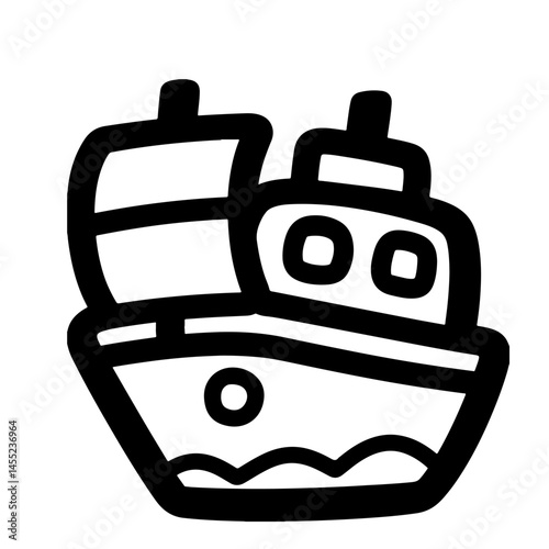 A simple black and white vector illustration of a boat sailing on water.