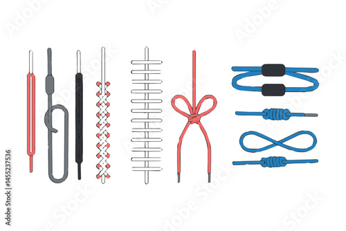 Collection of various shoelace knots and lacing techniques illustrated guide for stylish and functional shoe designs to