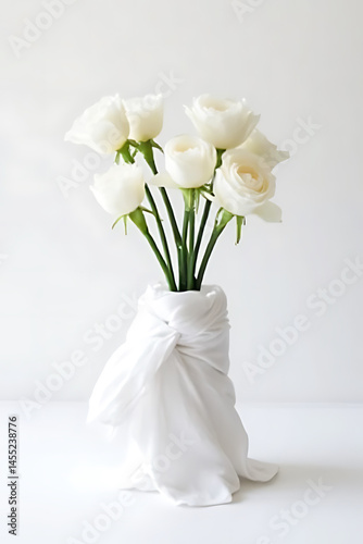 Elegant white roses in vase minimalist design indoor floral arrangement soft light serenity