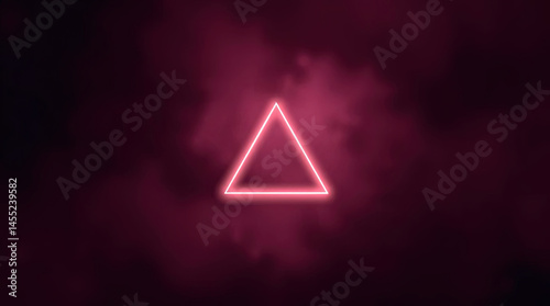 Glowing neon triangle warning sign with letter A on black background