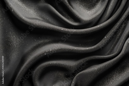 Black silk fabric with soft folds creating an elegant smooth texture