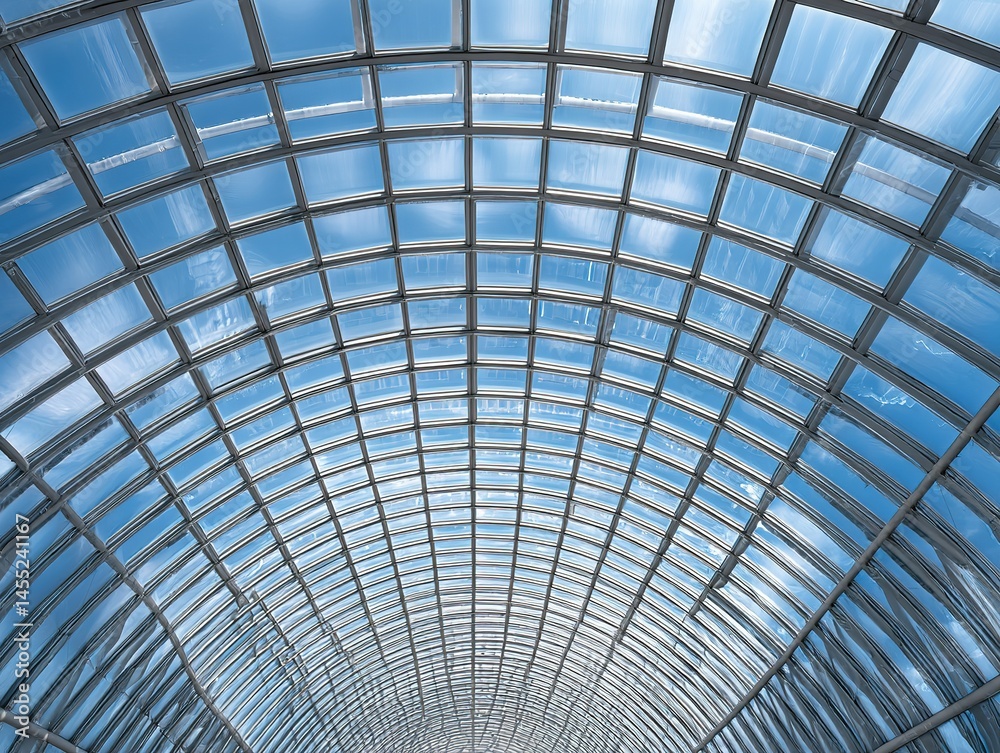 Arched glass ceiling design with metal framing. Arched glass ceiling design with metal framing.