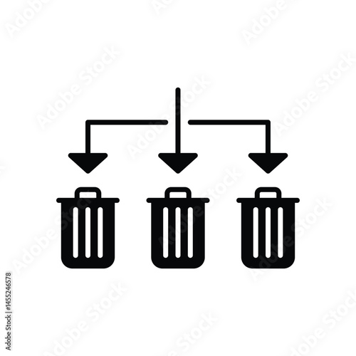 Waste Sorting icon. Simple solid style. Waste segregation, sorting garbage by material, bin, trash with arrow separate concept. Black silhouette, glyph symbol. Vector illustration isolated.