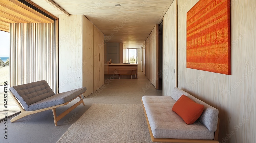 Fototapeta premium Entry view showing hallway, sofa corner, and kitchen all easily reachable