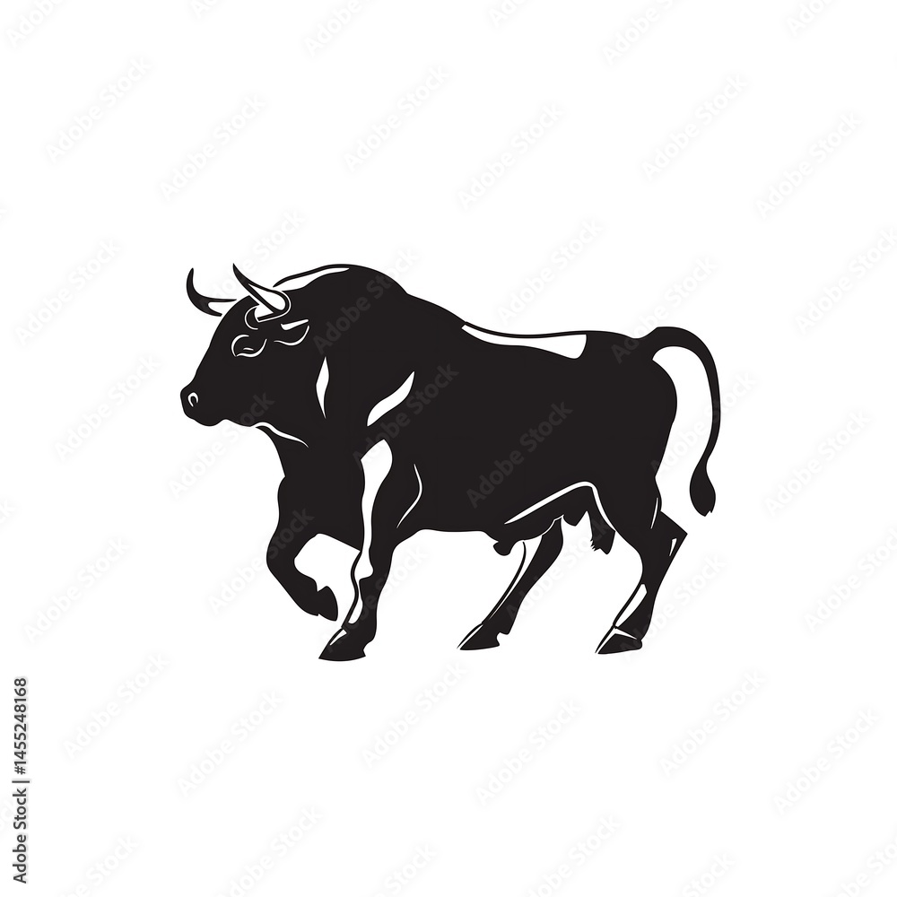Fototapeta premium Dynamic Black Bull Silhouette: Iconic Strength & Masculine Energy in Modern Design