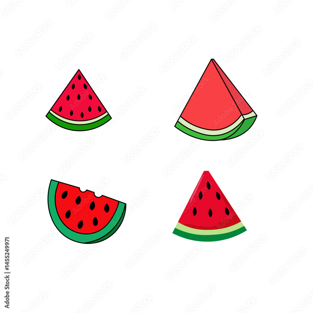 Illustration of Four Cartoon Watermelon Slices on White Background Illustration of Four Cartoon Watermelon Slices on White Background