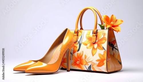 orange and yellow painted handbag and shoes, matching