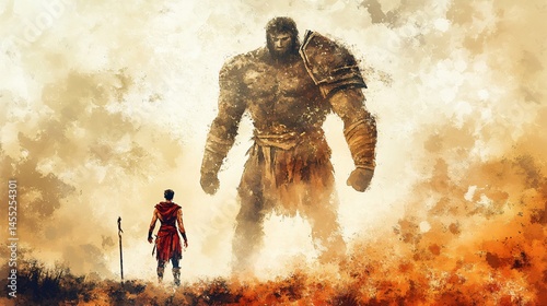 David and Goliath Digital Watercolor Painting