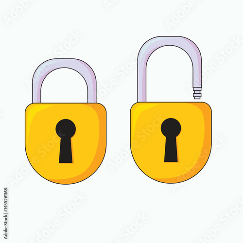 Gold padlock icons, one locked and one unlocked, symbolizing digital security, privacy, and access control