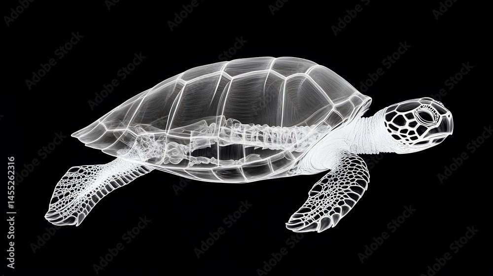 Obraz premium X-ray of a Sea Turtle Swimming: X-ray of a sea turtle in a swimming position, revealing the internal bone structure and flippers. 