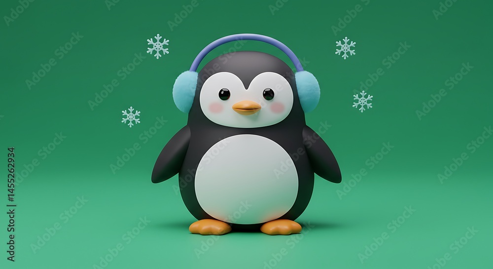 Obraz premium vector cartoon christmas cute penguin winter icon isolated green screen