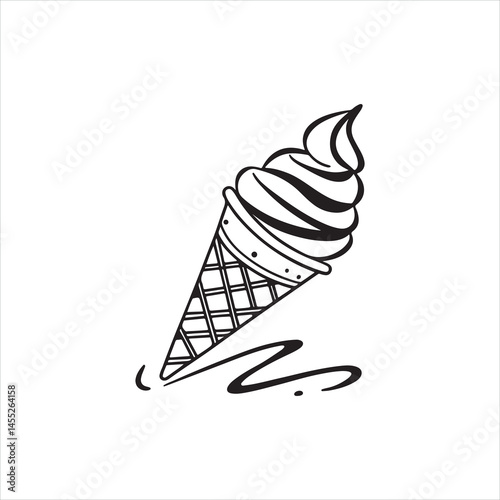 Ice Cream Silhouette Clipart | Black Cone Outline on White Background