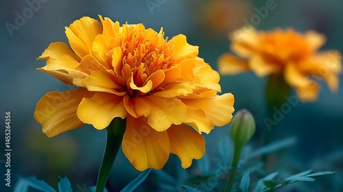 Admire Close-Up of Vibrant Yellow Marigold Flower Showcasing Its Intricate Petals and Natural Floral Beauty