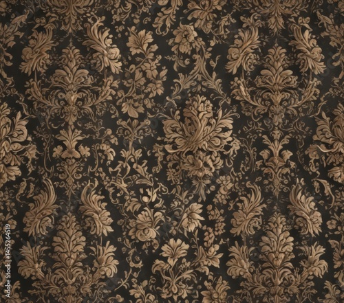 Intricate damask floral wallpaper, elegant design, rich textures,  motif, damask,  art
