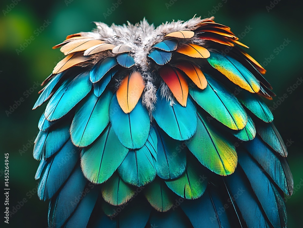 Obraz premium Intricate feather arrangement displaying a spectrum of vibrant tropical hues
