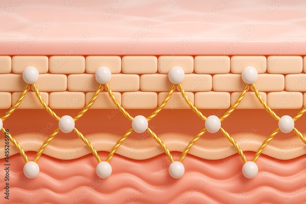 Golden threads are tightening skin layers, providing lifting and firming effect, innovative cosmetic procedure for rejuvenation and wrinkle reduction