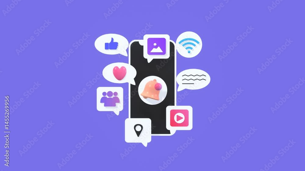 Animated Mobile Phone With Social Media Icons. Technology And Communication Concepts. Perfect For Representing Communication, Online Networking And Digital Technology.