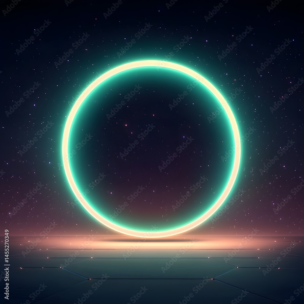 Fototapeta premium Futuristic Neon Circle Light in Space Abstract Sci Fi Background Design