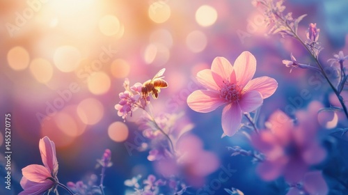 Soft-focus floral spring scene with bee
