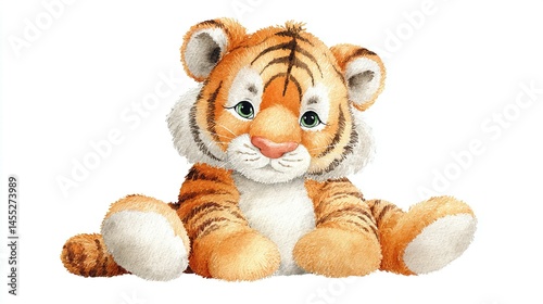 Adorable watercolor tiger cub illustration.