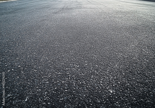 Macro shot of freshly laid asphalt road surface with visible pebbles
