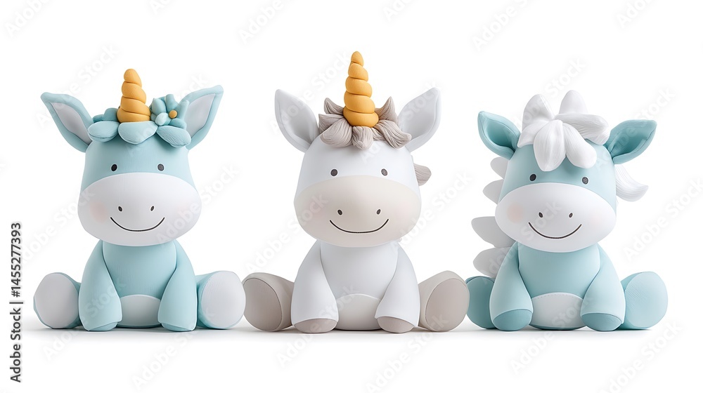 Naklejka premium Three Cute Pastel Unicorns Figurines