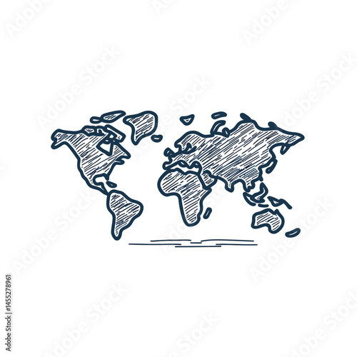 Sketch World Map with White Background, Global Cartography Design