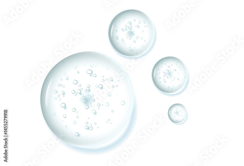 Water serum drop texture. Liquid gel with bubbles circle set . Clear toner
