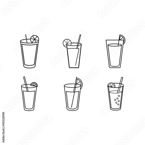 Lemonade Glass Outline Vector – Simple Line Art Drink Illustration