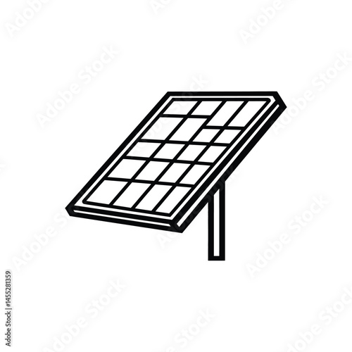 Solar Panel Icon with Renewable Energy Source on White