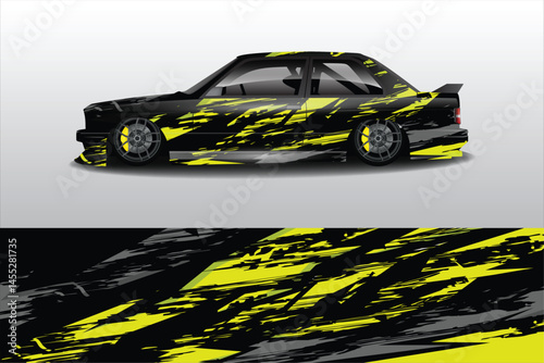 Black and yellow racing car graphic design illustration