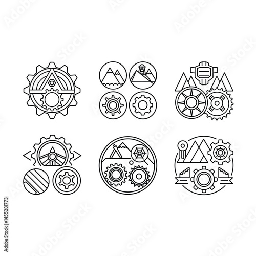 Gear and Grit Icons – Industrial, Mechanical, and Engineering Symbol Set